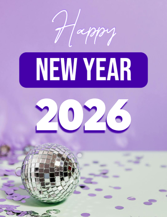 Purple Modern & Minimal Happy New Year 2026 Well Wishes Flyer Card For ...