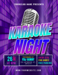 Purple Modern & Minimal Karaoke Night Pamflet (letter As) Flyer (US Letter) template