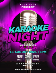 Purple Modern & Minimal Karaoke Night Pamflet (letter As) Volante (Carta US) template