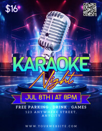 Purple Modern & Minimal Karaoke Night Pamflet (letter As) Flyer (US Letter) template