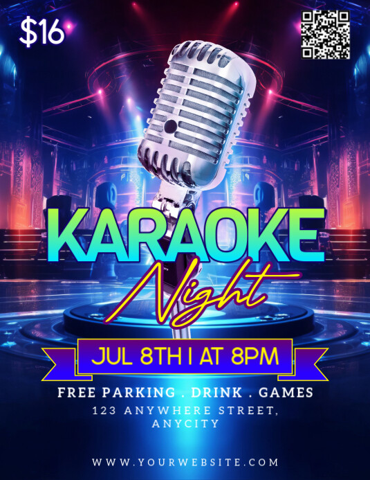Purple Modern & Minimal Karaoke Night Pamflet (letter As) template