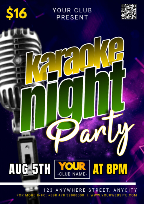 Purple Modern & Minimal Karaoke Night Party A1 template