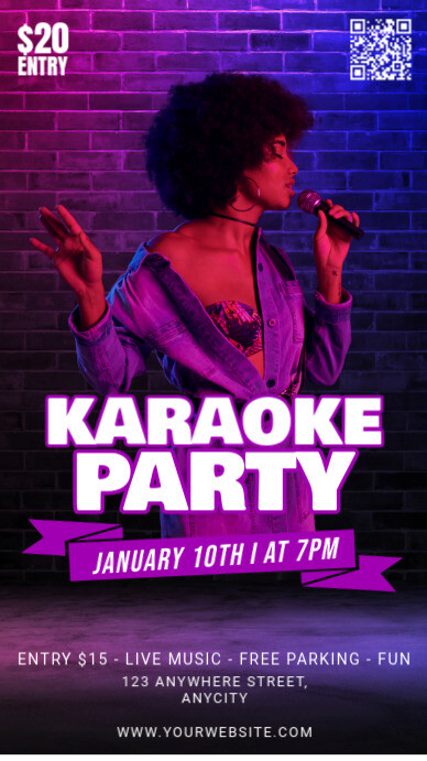 Purple Modern & Minimal Karaoke Night Party Digital Display (9:16) template