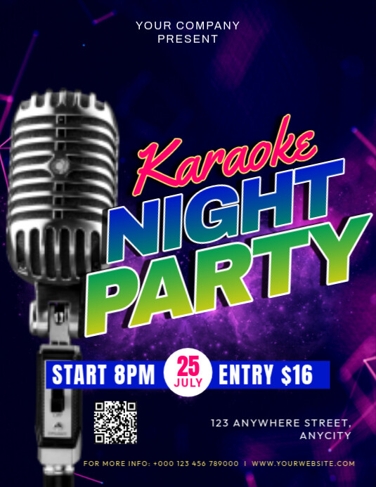 Purple Modern & Minimal Karaoke Night Party Pamflet (letter As) template