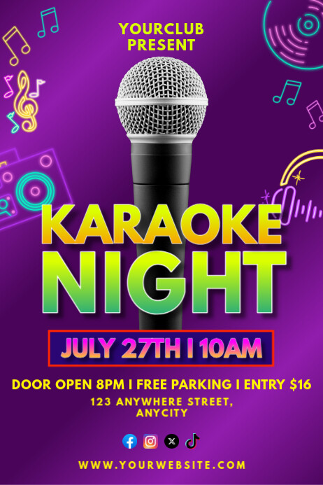 Purple Modern & Minimal Karaoke Night Poster Plakkaat template