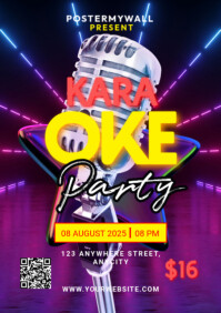 Purple Modern & Minimal Karaoke Party A2 template