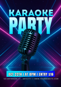 Purple Modern & Minimal Karaoke Party A4 template