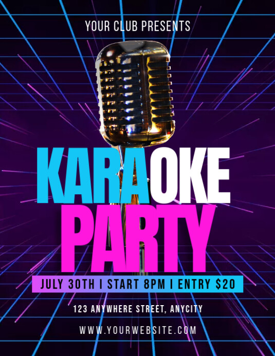 Purple Modern & Minimal Karaoke Party Pamflet (letter As) template