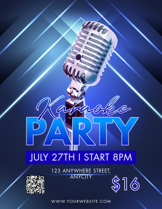 Purple Modern & Minimal Karaoke Party Pamflet (letter As) template