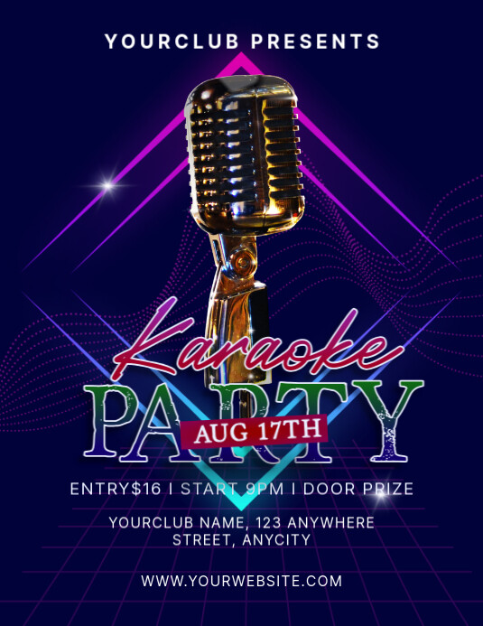 Purple Modern & Minimal Karaoke Party Pamflet (letter As) 传单(美国信函) template
