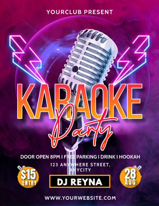 Purple Modern & Minimal Karaoke Party Pamflet (letter As) Iflaya (Incwadi ye-US) template