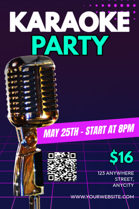 Purple Modern & Minimal Karaoke Party Poster template