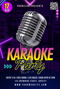 Purple Modern & Minimal Karaoke Party Poster Póster template
