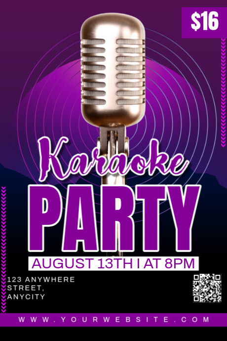 Purple Modern & Minimal Karaoke Party Poster Cartaz template