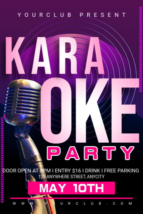 Purple Modern & Minimal Karaoke Party Poster template