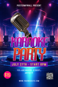 Purple Modern & Minimal Karaoke Party Poster template
