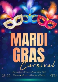 Purple Modern & Minimal Mardi Gras Carnival Party Carnival Celebration A5 template