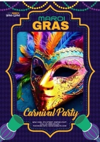 Purple Modern & Minimal Mardi Gras Invitations Templates A3