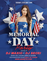 Purple Modern & Minimal Memorial Day Party Flyer Pamflet (Letter AS) template