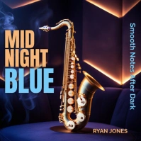 Purple Modern & Minimal Midnight Blue – Jazz Album Cover Background With Saxophone Silhouette template