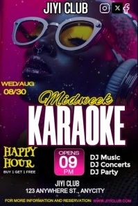 Purple Modern & Minimal Midweek Karaoke Happy Hour Free Editable Video Template  Pinterest Graphic