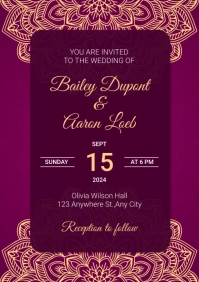 Purple Modern & Minimal Ornamental Wedding In A5 template