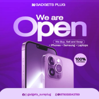 Purple Modern & Minimal Phone Shop We're Open Poster Instagram Post Wpis na Instagrama template