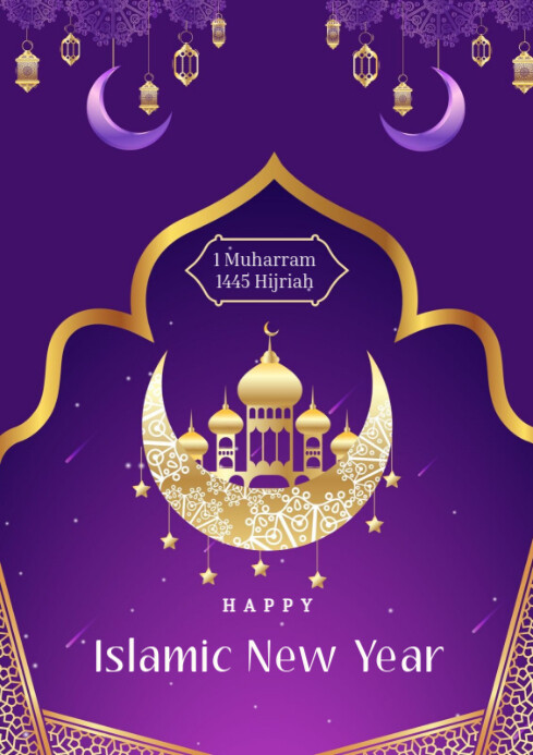 Purple Modern & Minimal Purple Gold Modern Islamic New Year Poster A2 template