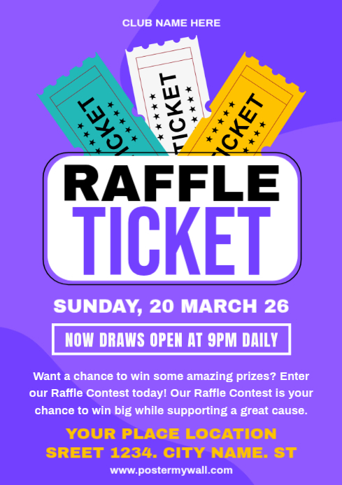 Purple Ribbon Raffle Plantilla de Purple Modern & Minimal Raffle Ticket Contest Invitation ...