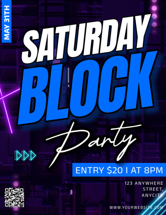 Copy of Purple Modern & Minimal Saturday Block Party Pamflet (letter As ...