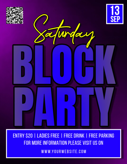 Purple Modern & Minimal Saturday Block Party Pamflet (letter As ...