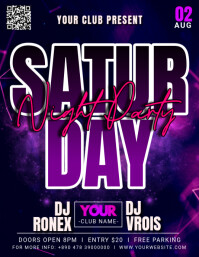 Purple Modern & Minimal Saturday Night Party Pamflet (letter As) Folder (US Letter) template