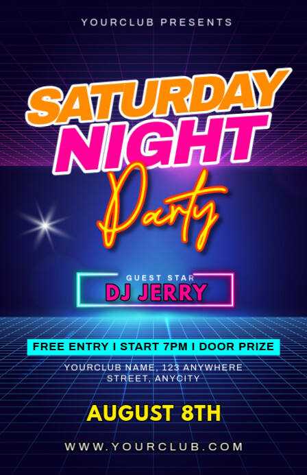 Purple Modern & Minimal Saturday Night Party Tabloid template