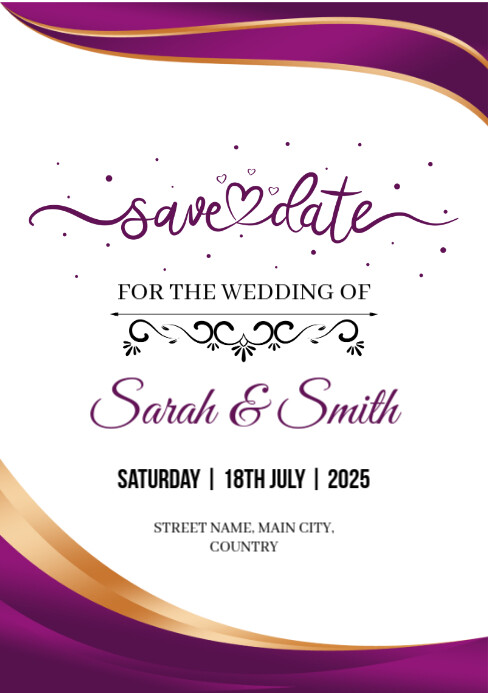 Purple Modern & Minimal Save The Date A5 template
