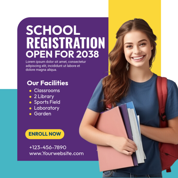 Purple Modern & Minimal School Admission Open Instagram Post template