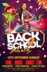 紫色 Back to School Party Halbe Seite breit Template