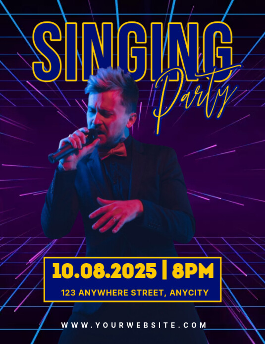 Purple Modern & Minimal Singing Party Pamflet (letter As) Flyer (US Letter) template