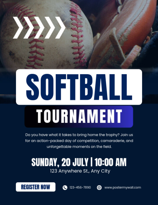 Purple Modern & Minimal Softball Tournament Pamflet (letter As) 传单(美国信函) template