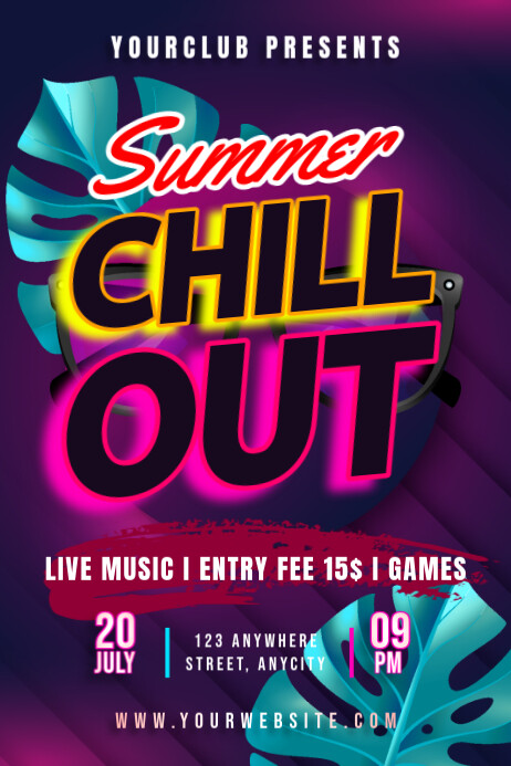 Purple Modern & Minimal Summer Chillout Poster Cartaz template