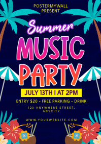 Purple Modern & Minimal Summer Music Party A4 template