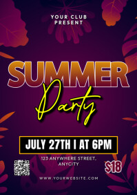 Purple Modern & Minimal Summer Party A4 template