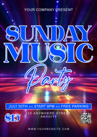 Purple Modern & Minimal Sunday Music Party A4 template
