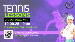 Purple Modern & Minimal Tennis Match Promo Digital Display (16:9) template