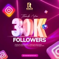 Purple Modern & Minimal Thank You 30k Followers Template  Instagram Post