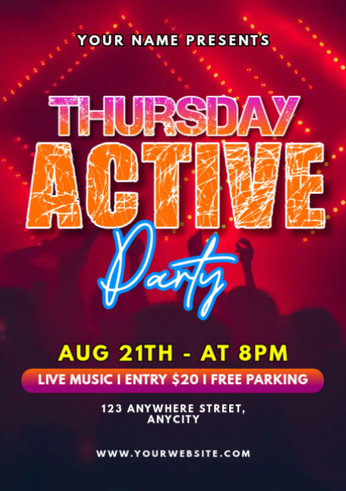 Purple Modern & Minimal Thursday Active Party A2 Template | PosterMyWall