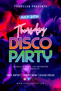 Purple Modern & Minimal Thursday Disco Party Poster template