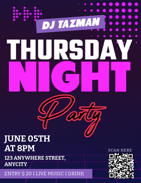 Copy of Purple Modern & Minimal Thursday Night Party Pamflet (letter As ...