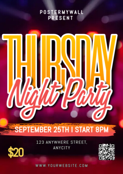 Purple Modern & Minimal Thursday Night Party A2 Template | PosterMyWall