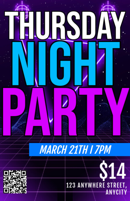 Purple Modern & Minimal Thursday Night Party Tabloid Template ...