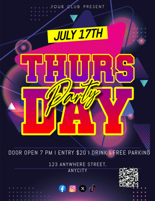 Purple Modern & Minimal Thursday Party Pamflet (letter As) Template ...